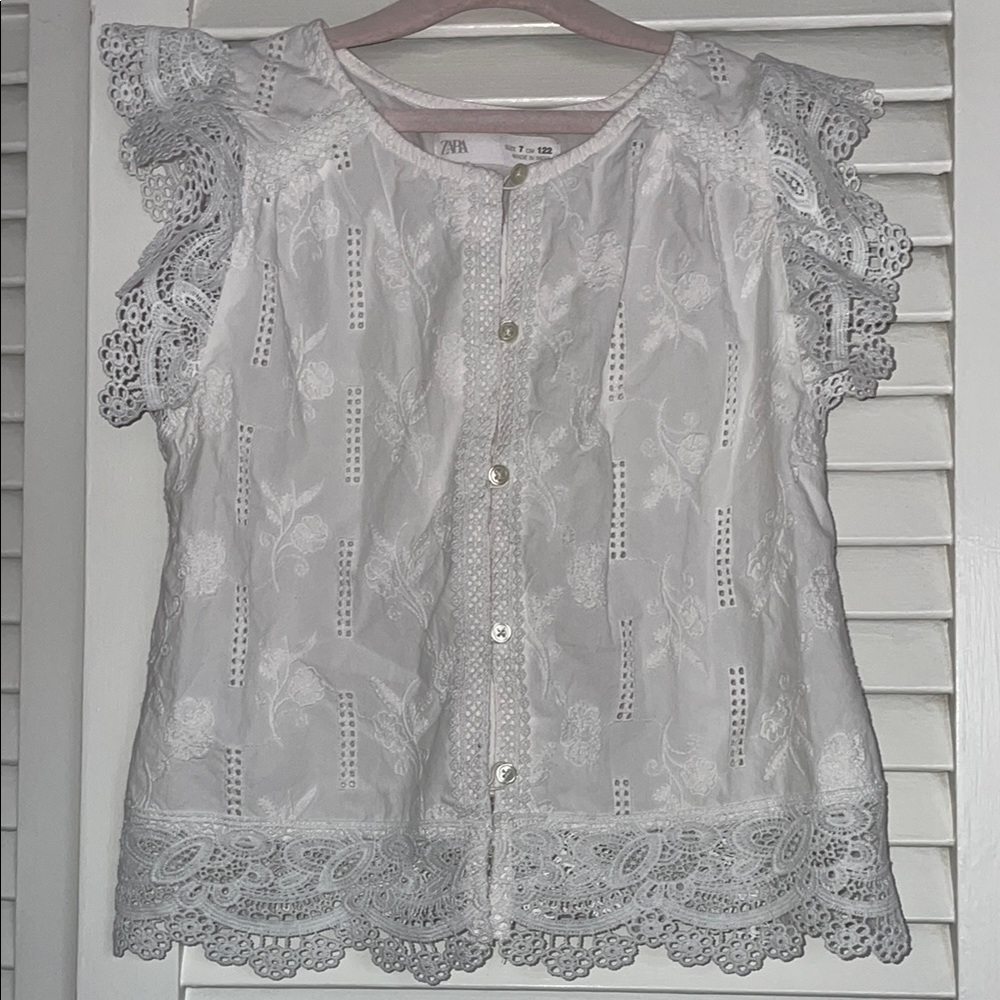Zara Kids white Lace Blouse with Button Front
